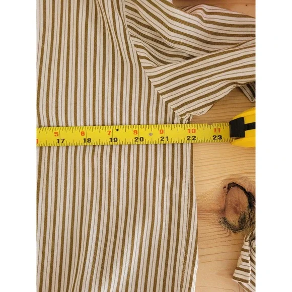 Harris Wilson Edouard Striped Button Shirt Olive Green White Viscose Cotton S - Picture 7 of 8